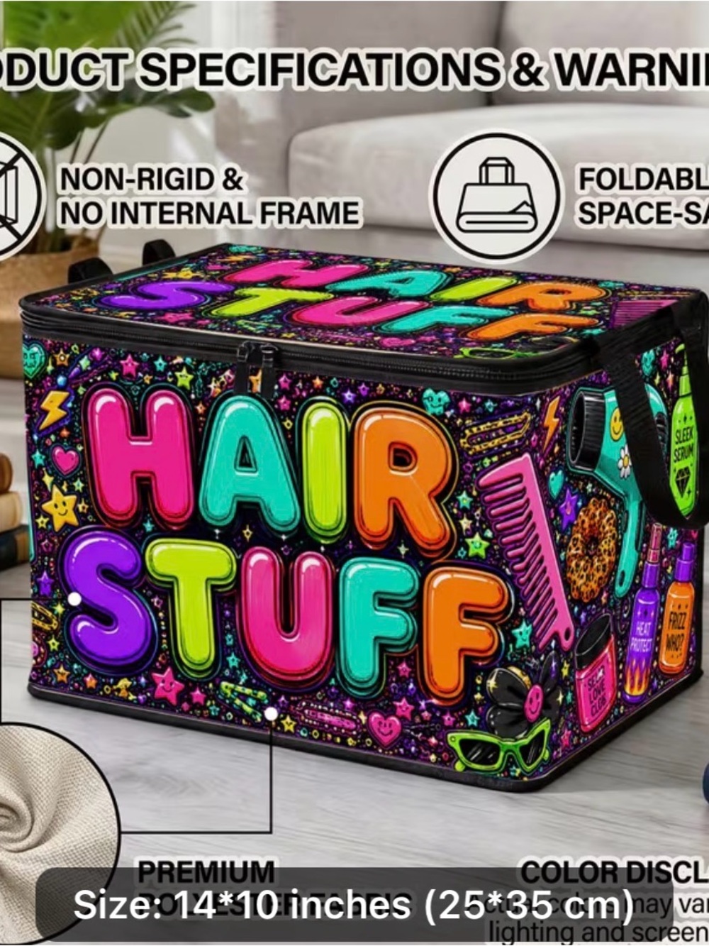 Colorful "Hair Stuff" Storage Box – Neon Multi Design - Picture 3 of 5